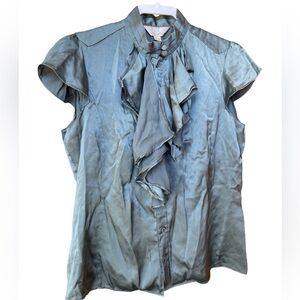 Anthropologie Zoa New York silk ruffled blouse in dark gray size L. Super pretty